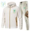 Alt Tags: White & Brown Tracksuit with Zip-Up Hoodie by Tatla Impex Customizable Tracksuit for Men and Women Premium Zip-Up Hoodie & Trousers Set High-Quality Cotton-Polyester Tracksuit for Sports & Casual Wear