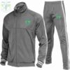 Grey Tracksuit with Zip-Up Shirt by Tatla Impex Stylish Grey Tracksuit with White Ribbon Sleeves Customizable Tracksuit with Pockets for Men & Women Premium Cotton-Polyester Tracksuit for Sports & Casual Wear