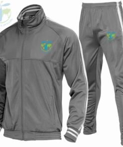Grey Tracksuit with Zip-Up Shirt by Tatla Impex Stylish Grey Tracksuit with White Ribbon Sleeves Customizable Tracksuit with Pockets for Men & Women Premium Cotton-Polyester Tracksuit for Sports & Casual Wear