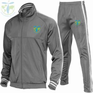 Grey Tracksuit with Zip-Up Shirt by Tatla Impex Stylish Grey Tracksuit with White Ribbon Sleeves Customizable Tracksuit with Pockets for Men & Women Premium Cotton-Polyester Tracksuit for Sports & Casual Wear