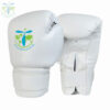 1. White boxing gloves featuring a logo on the side, showcasing a sleek and professional design for athletes. 2. A pair of white boxing gloves adorned with a logo on the side, emphasizing style and functionality in sports gear. 3. White boxing gloves with a prominent logo on the side, designed for performance and aesthetic appeal in boxing.
